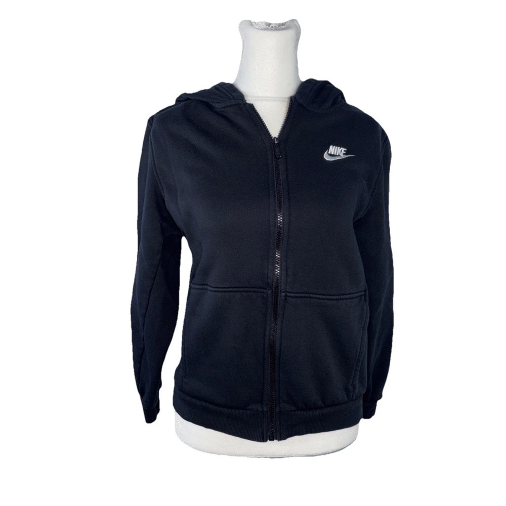 Nike Kids Black Zip Hoodie Size Large Fleece Sweatshirt Swoosh Logo - Picture 3 of 7